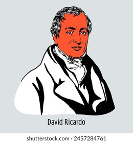 David Ricardo was an English economist, a classic of political economy. Hand-drawn vector illustration