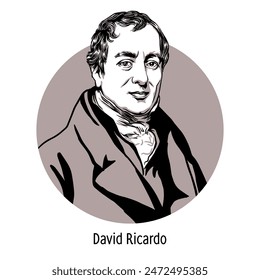 David Ricardo is an English economist, a classic of political economy, developed a complete theory of the forms of land rent. Hand-drawn vector illustration