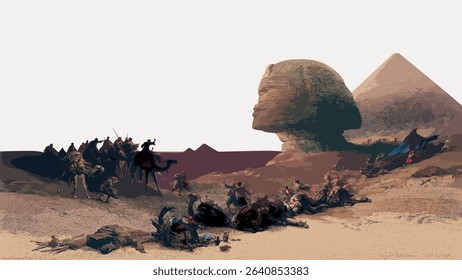 David Roberts's Desert of Gizeh border  illustration isolated on white, vector. 