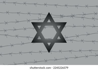 David star and barbed wire on grey background. International Hol