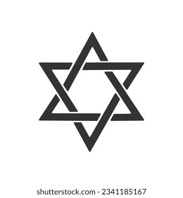 David star black glyph icon. Judaism symbol. Central symbol on Israeli flag. Magen David. Six-pointed geometric star. Hexagram figure. Silhouette symbol on white space. Vector isolated illustration