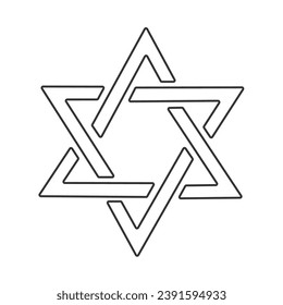 David star black glyph line icon. Judaism symbol. Central symbol on Israeli flag. Magen David. Six-pointed geometric star. Hexagram figure. Silhouette symbol on white space. Vector 