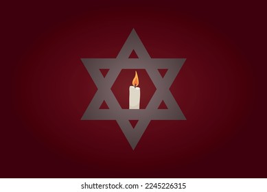 Estrella de David y velas encendidas con fondo rojo. H internacional