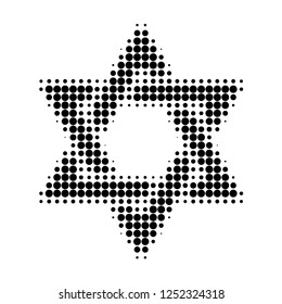 David star halftone dotted icon. Halftone pattern contains circle pixels. Vector illustration of david star icon on a white background.