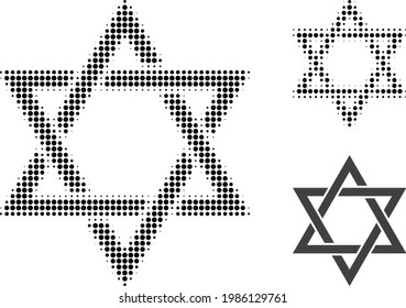 David star halftone dotted icon. Halftone pattern contains circle dots. Vector illustration of david star icon on a white background.