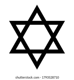 David star icon, israel symbol of religion judaism. Hexagram jerusalem symbol. Biblical flat seal