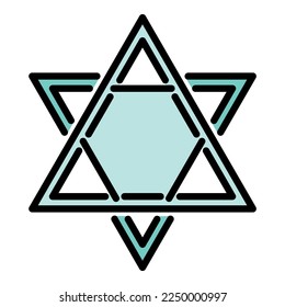 Icono de estrella de David. Esquema de color del icono del vector estrella david aislado en blanco