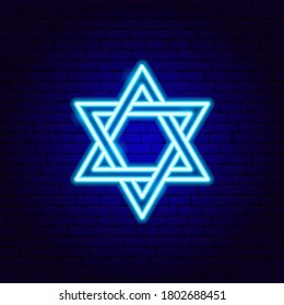 David Star Neon Sign. Vector Illustration of Jewish Promotion.