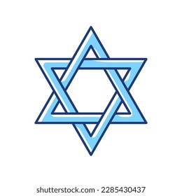 David star RGB color icon. Judaism symbol. Central symbol on Israeli flag. Magen david. Six-pointed geometric star. Hexagram figure. Two overlaid equilateral triangles. Isolated vector illustration