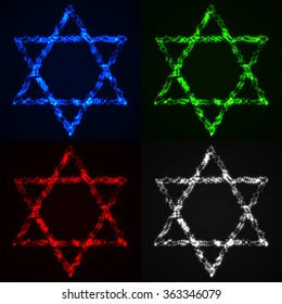 David star symbols on dark background. Four colors set.