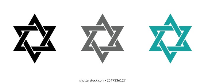 David star vector icons set. Israel symbol of religion flat vector file