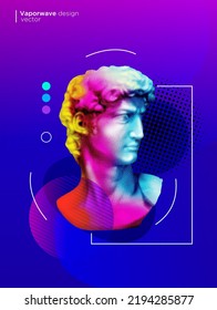 Estatua de David. Diseño vectorial de estilo vaporwave. Concepto de póster de collage de arte.