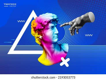 David statue, vaporwave vector design