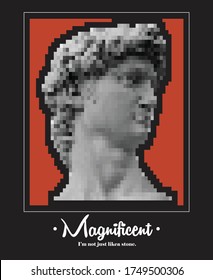 Diseño de Tee de Escultura de David Stone. Gráficos modernos de tipografía. Diseño de impresión de camisetas para ropa deportiva. Ropa original renacentista. Concepto al estilo de Roma para la producción impresa Vector.   