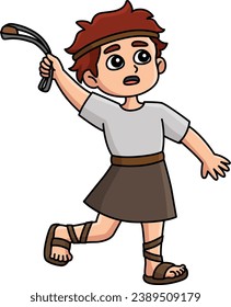 David Throwing Stone Cartoon Colored Clipart