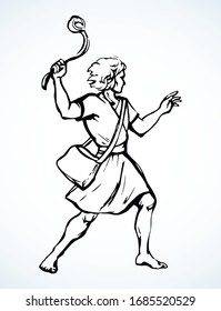 David Throws A Stone From The Sling. Vector Drawing