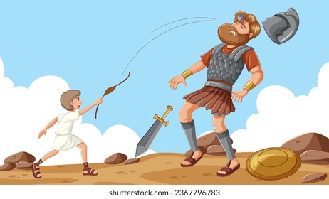David's victory over Goliath using a stone from his sling