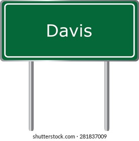 Davis , California, road sign green vector illustration, road table, USA city