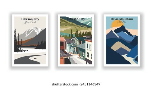 Davis Mountain, State Park, Dawson City, Canada, Dawson City, Yukon Canada - Vintage travel poster. Vector illustration. High quality prints