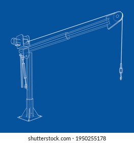 Davit or crane for boat. Vector rendering of 3d. Wire-frame style