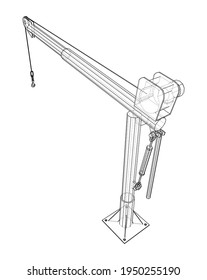 Davit or crane for boat. Vector rendering of 3d. Wire-frame style