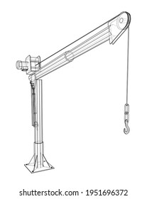 Davit or crane for boat. Vector rendering of 3d. Wire-frame style