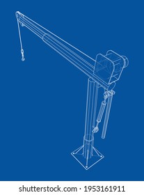 Davit or crane for boat. Vector rendering of 3d. Wire-frame style