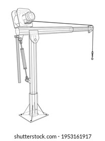 Davit or crane for boat. Vector rendering of 3d. Wire-frame style