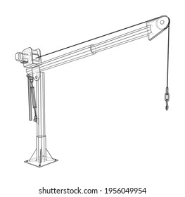 Davit or crane for boat. Vector rendering of 3d. Wire-frame style