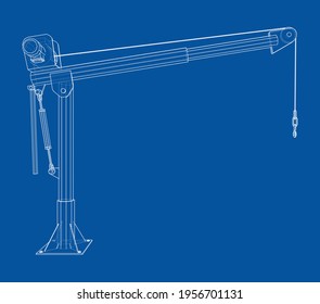 Davit or crane for boat. Vector rendering of 3d. Wire-frame style