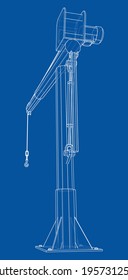 Davit or crane for boat. Vector rendering of 3d. Wire-frame style