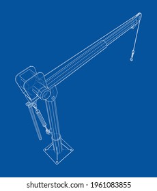 Davit or crane for boat. Vector rendering of 3d. Wire-frame style