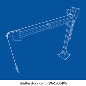 Davit or crane for boat. Vector rendering of 3d. Wire-frame style