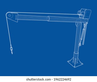 Davit or crane for boat. Vector rendering of 3d. Wire-frame style