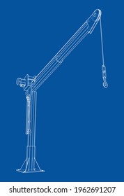 Davit o grúa en barco. Representación vectorial de 3d. Estilo de trama