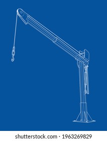 Davit or crane for boat. Vector rendering of 3d. Wire-frame style