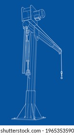Davit or crane for boat. Vector rendering of 3d. Wire-frame style