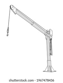 Davit or crane for boat. Vector rendering of 3d. Wire-frame style