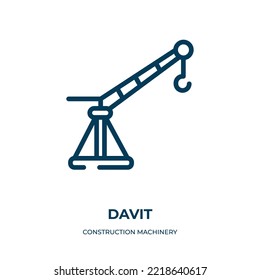 Davit icon. Linear vector illustration from construction machinery collection. Outline davit icon vector. Thin line symbol for use on web and mobile apps, logo, print media.