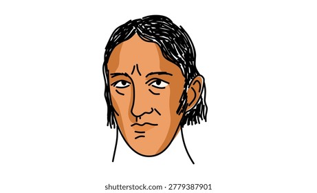  Davy Crockett portrait, color vector illustration