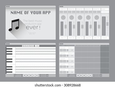 DAW, music production software (digital audio workstation). Vector template
