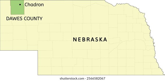 Dawes County and city of Chadron location on Nebraska state map