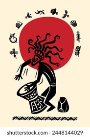 Dawn of Joy: A Vibrant Kokopelli Depiction of Early American Happiness. Kokopelli art, Southwestern art.