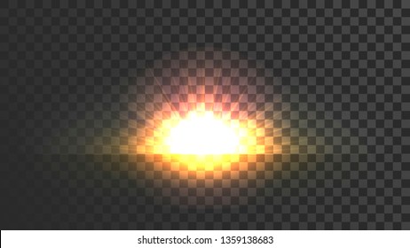 Dämmerung über der Horizontlinie. Leere transparente Vorlage zum Überlagern im Querformat. Vektorgrafik. Sonnenaufgang über der Erde. Abstrakter Breitbild-Hintergrund. Sonnenlicht am Morgen über dem Horizont.