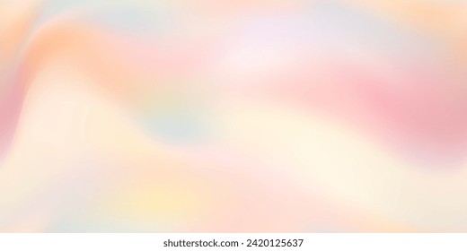 Dawn peachy pink pearl holographic seamless pattern. Minimalist nacre pastel bg with the soft abstract waves. Gradient mesh with foil holo effect. Vector illustration