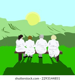 Dawn of Serenity: Four Plump Milkmaids Enjoying a Sunrise on