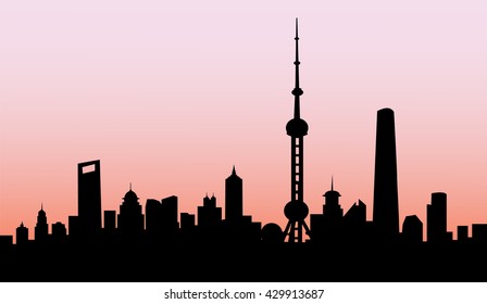 Dawn Shanghai Skyline - Vector
