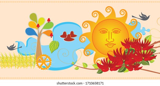 The dawn of the Sinhalese & Tamil New Year vector.Sinhalese celebration.