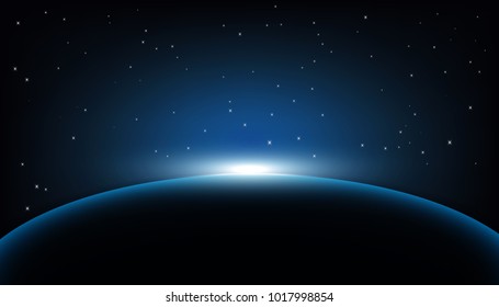 Dawn from space. Dawn from space. Rising sun . Vector background