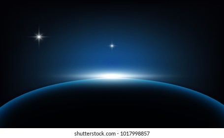 Dawn from space. Dawn from space. Rising sun . Vector background